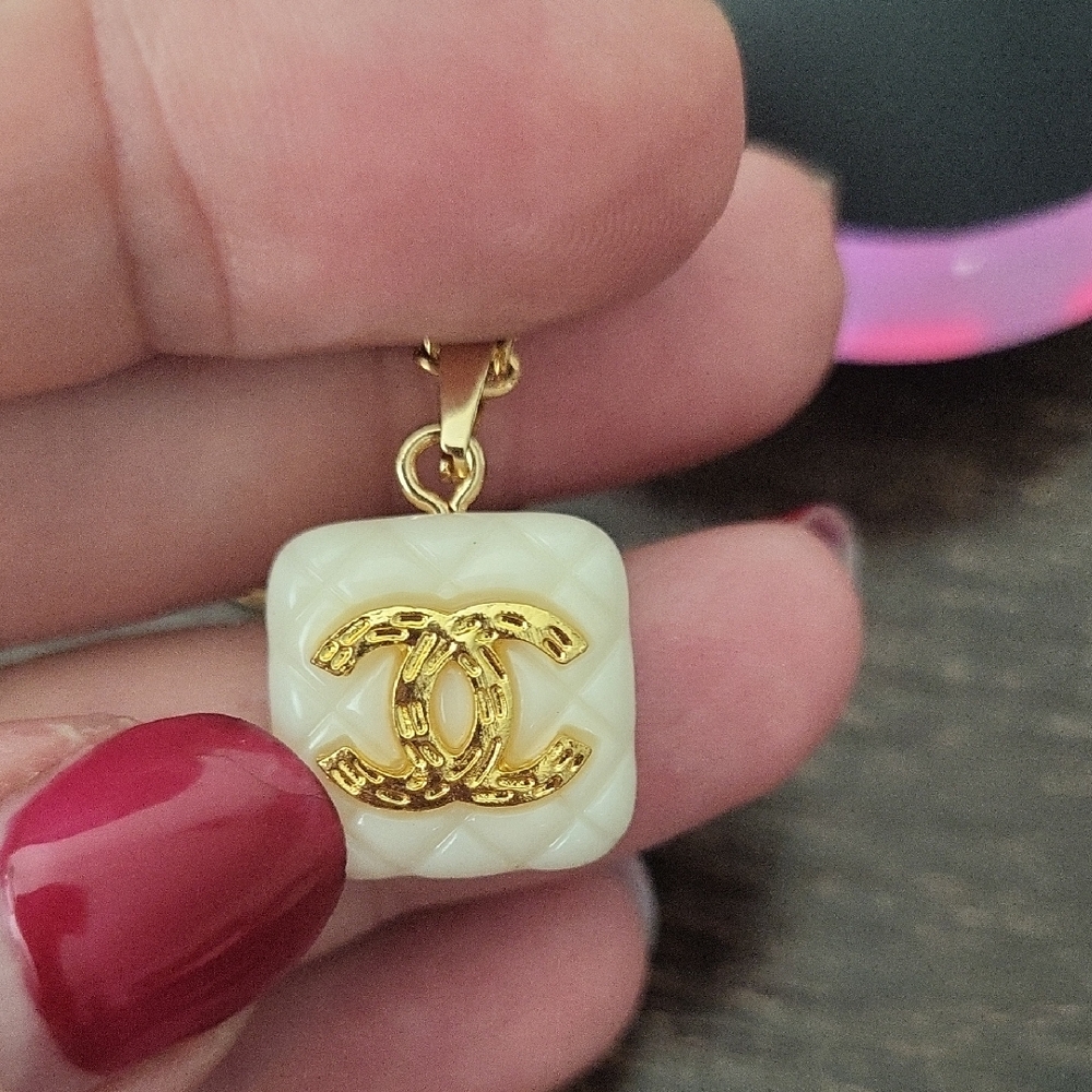 CHANEL Gold On CREAM  Logo Pendant
